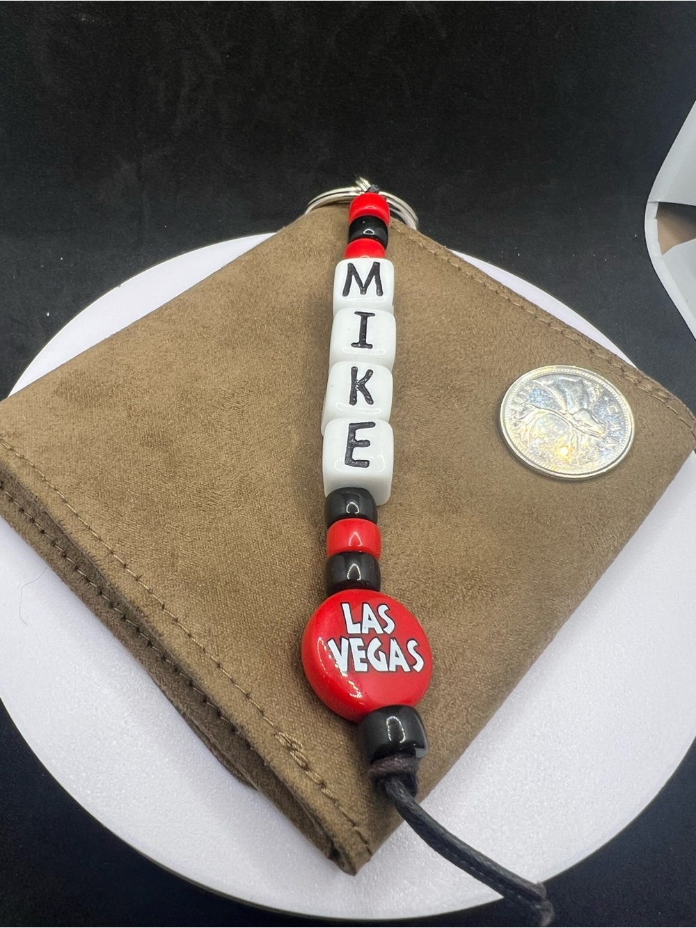 Personalized 'Mike' Coca-Cola World Las Vegas Red Beaded Keychain